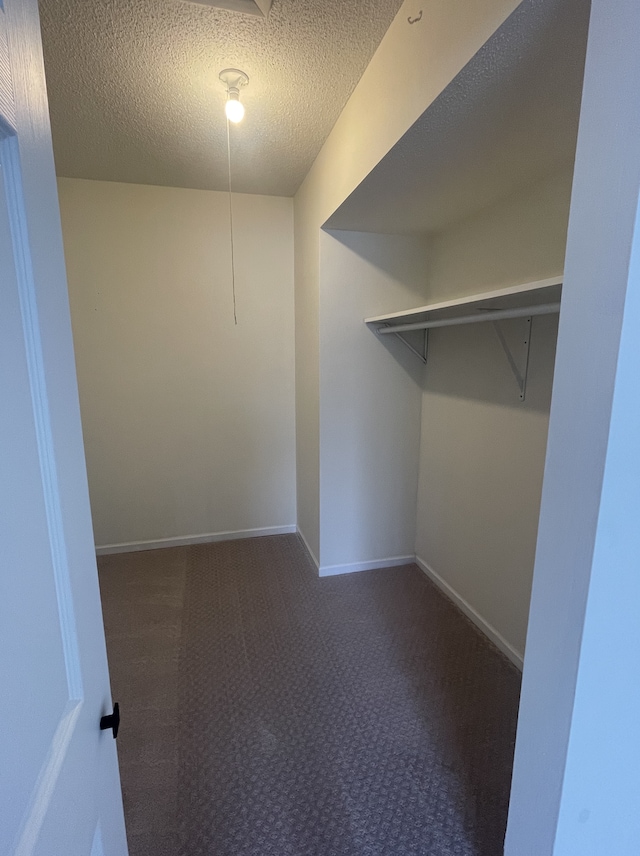 spacious closet featuring dark carpet