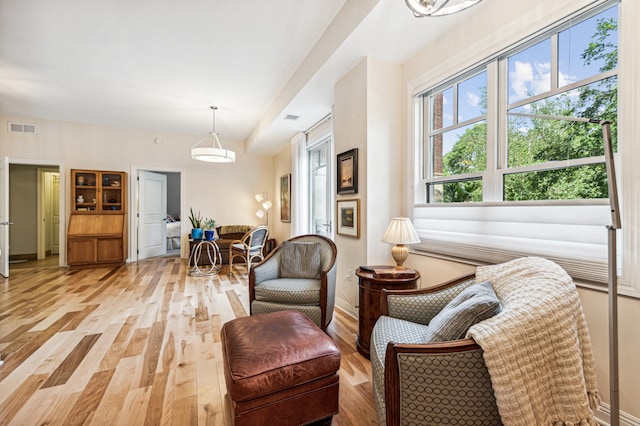 living area featuring light hardwood / wood-style flooring