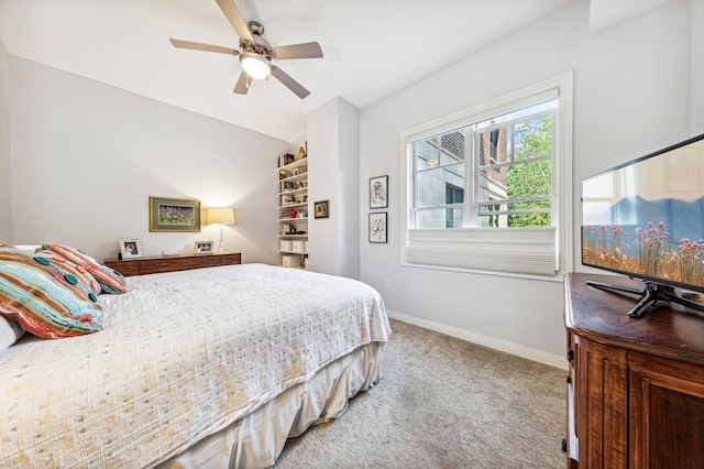 bedroom featuring ceiling fan and carpet flooring