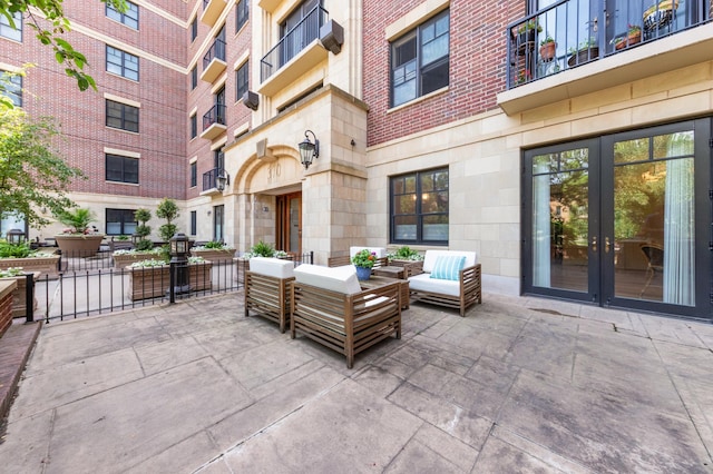 view of patio / terrace with an outdoor hangout area and french doors