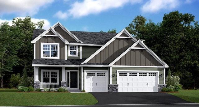 craftsman-style home featuring a porch and a front lawn