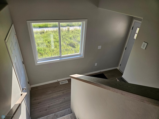 stairs featuring hardwood / wood-style floors and plenty of natural light