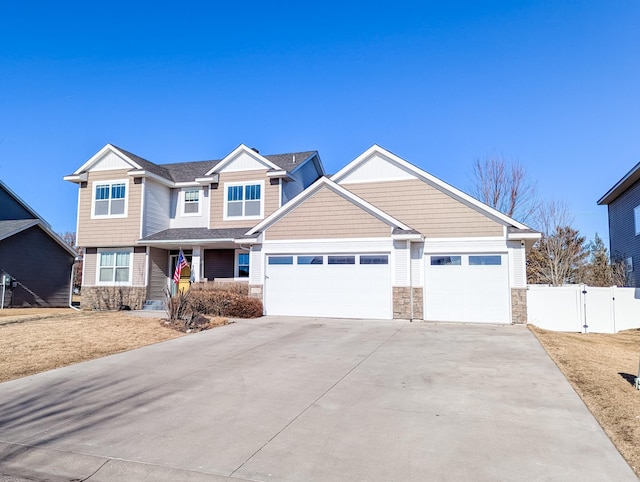 craftsman-style house with a garage and a porch