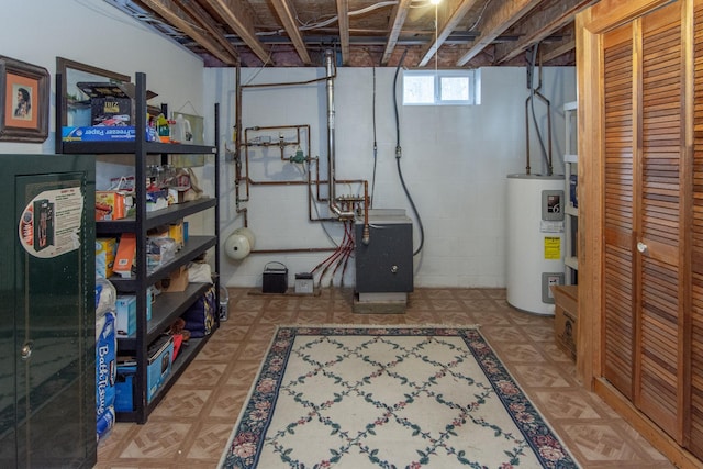 basement with electric water heater