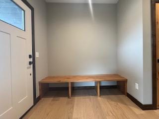foyer featuring baseboards and light wood-style floors