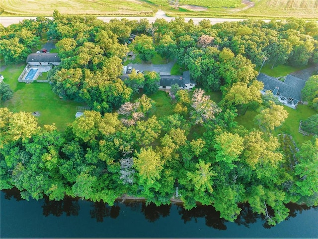 drone / aerial view with a water view and a rural view