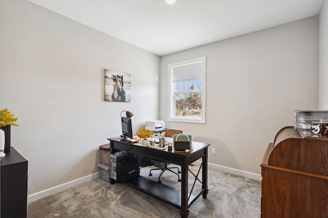 view of carpeted home office