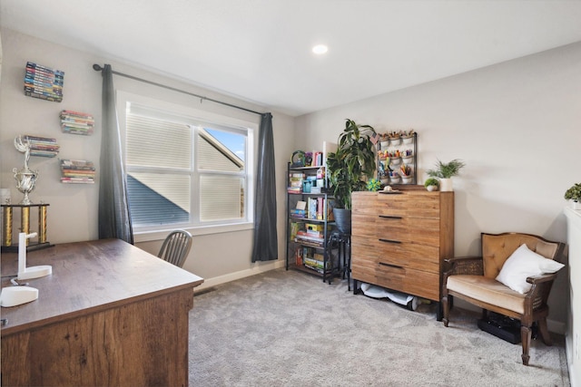 view of carpeted home office