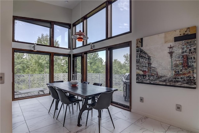 dining space with a towering ceiling and a wealth of natural light