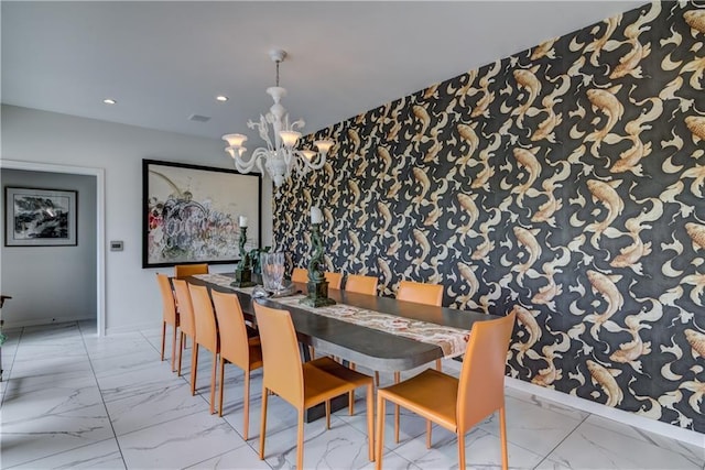 dining area with a chandelier