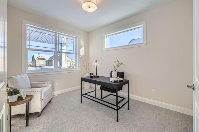 view of carpeted home office