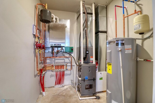 utility room with electric water heater and water heater