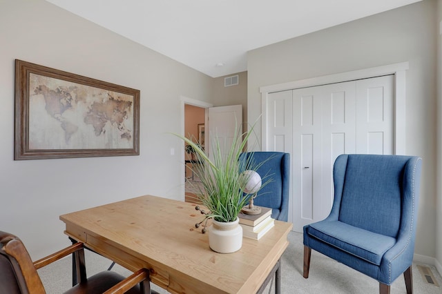 view of carpeted home office