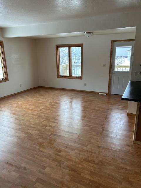 spare room with wood-type flooring and a textured ceiling