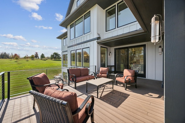 3175 Tuckborough Trl, Medina, MN 55356 - deck featuring an outdoor living space and a lawn
