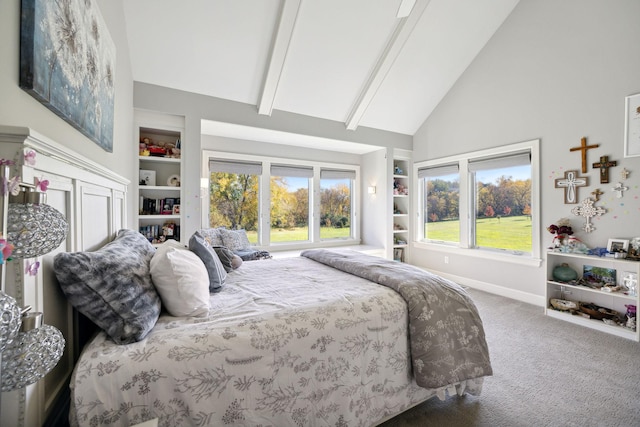 3175 Tuckborough Trl, Medina, MN 55356 - bedroom with carpet floors, high vaulted ceiling, and beam ceiling