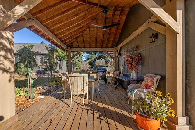 wooden terrace with ceiling fan