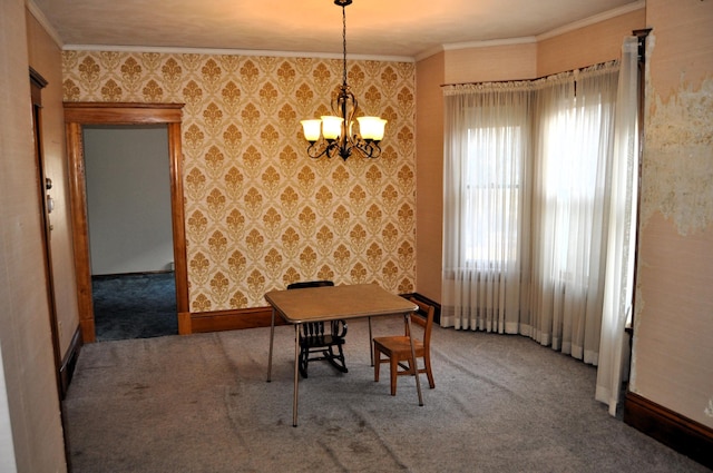 410 5th St, Montevideo, MN 56265 - carpeted dining area featuring a chandelier and ornamental molding