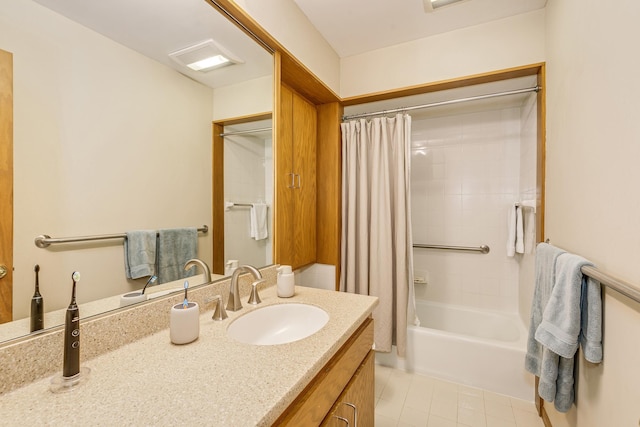 1755 Glenview Ave, Arden Hills, MN 55112 - bathroom with vanity, shower / bath combo, and tile patterned flooring