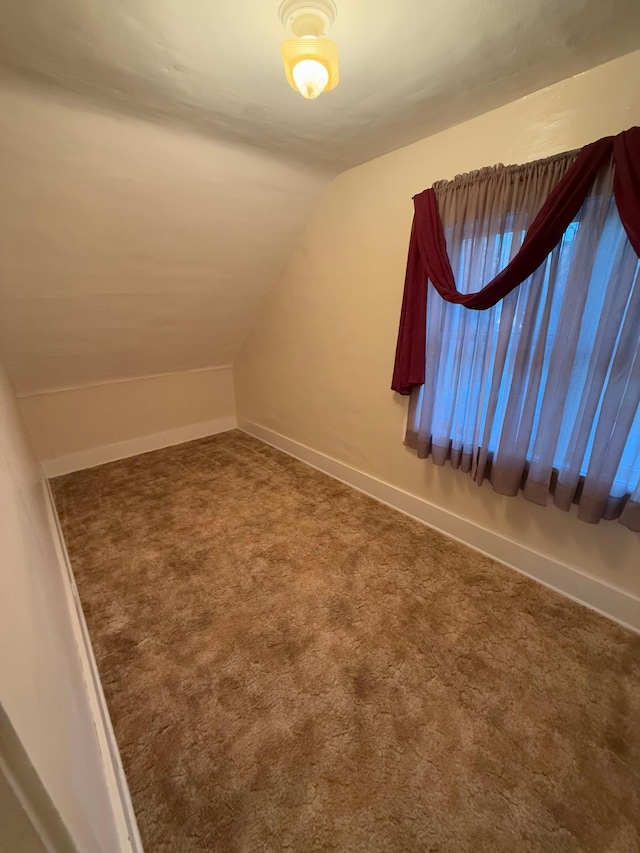 additional living space with carpet flooring and vaulted ceiling