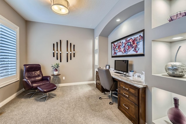 home office with light carpet