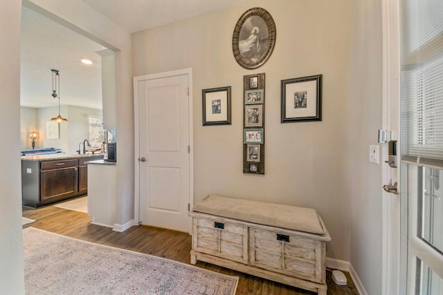 interior space featuring sink and light hardwood / wood-style flooring