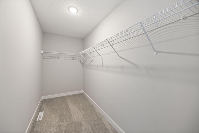 walk in closet with carpet