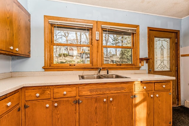 kitchen with a textured ceiling and sink