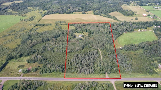 birds eye view of property featuring a rural view