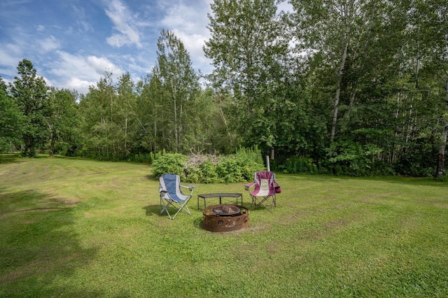 view of yard featuring an outdoor fire pit