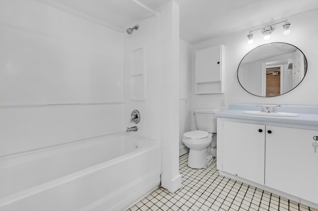 full bathroom featuring toilet, tile patterned flooring, vanity, and shower / bathing tub combination