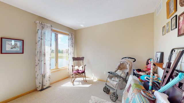 living area with carpet floors