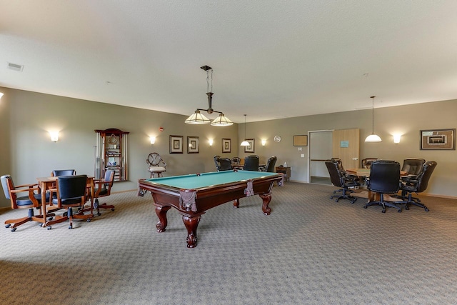 recreation room featuring carpet and pool table