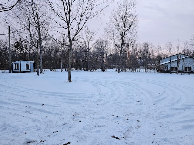 view of yard layered in snow