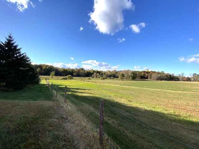 view of yard featuring a rural view and fence