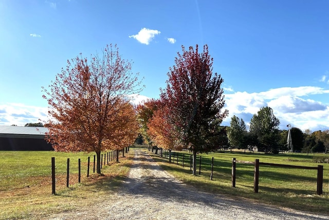 view of road featuring a rural view