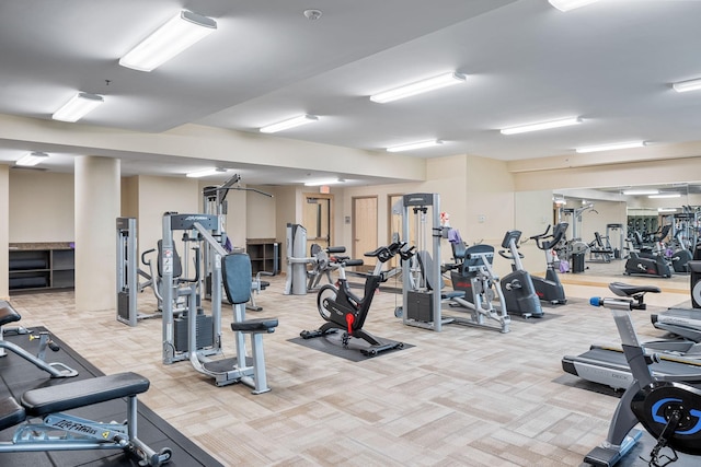 gym with light carpet