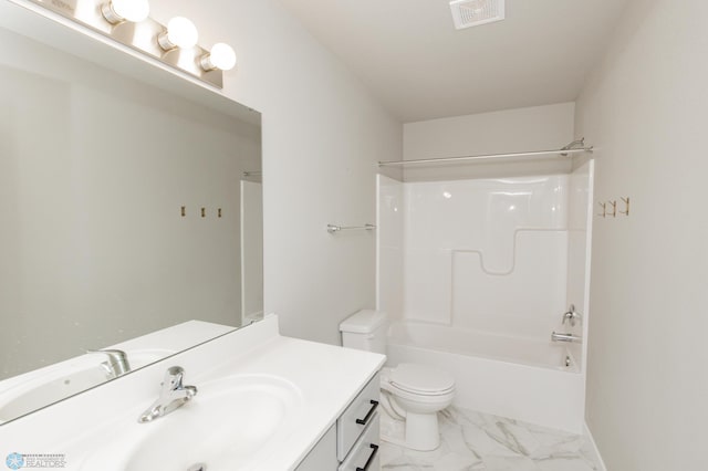 full bathroom with vanity, toilet, and tub / shower combination