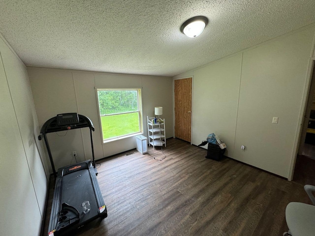 66156 County Road 132, Northome, MN 56661 - exercise room with dark wood-type flooring and a textured ceiling