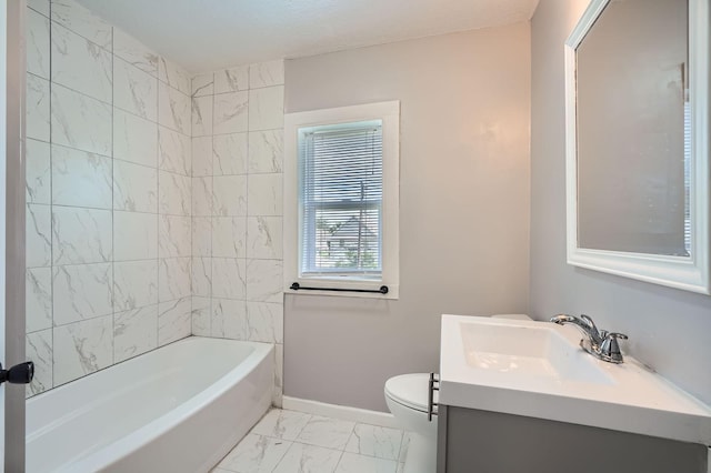 2810 Penn Ave N, Minneapolis, MN 55411 - full bathroom featuring marble look tile flooring, vanity, and shower / bathtub combination