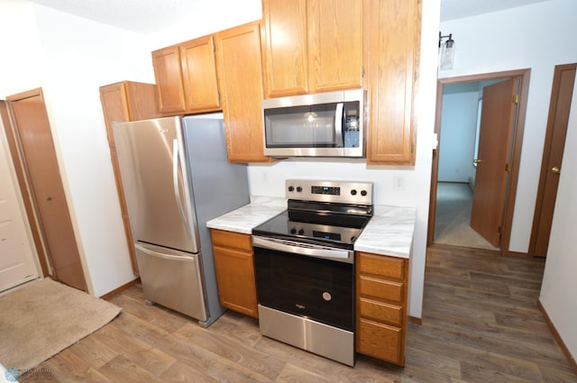 kitchen featuring stainless steel appliances and wood-type flooring