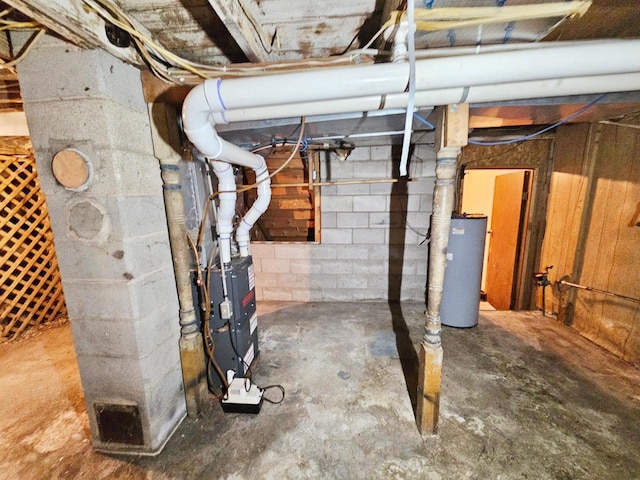 basement featuring water heater