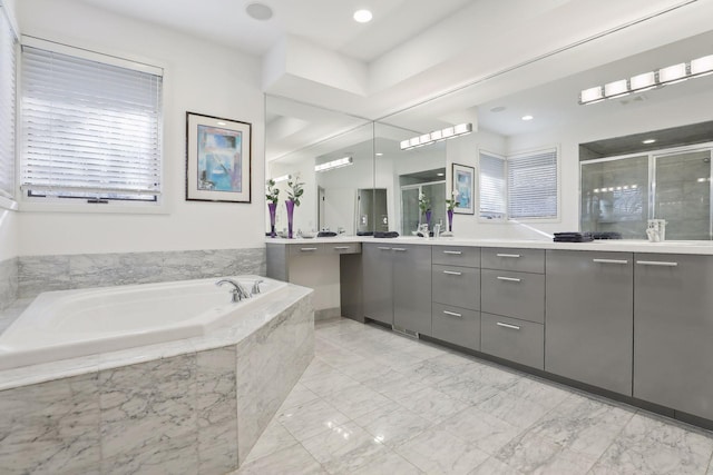 3529 Green Ridge Rd, Minnetonka, MN 55305 - bathroom with a shower stall, vanity, and a bath