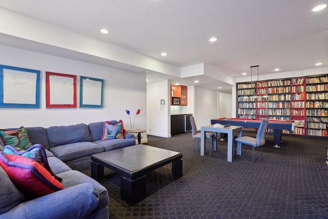 3529 Green Ridge Rd, Minnetonka, MN 55305 - living area with dark colored carpet, recessed lighting, and baseboards