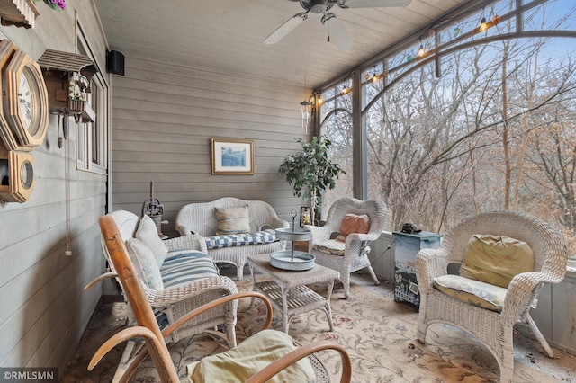 view of patio / terrace featuring ceiling fan and an outdoor living space