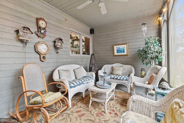 sunroom / solarium with ceiling fan