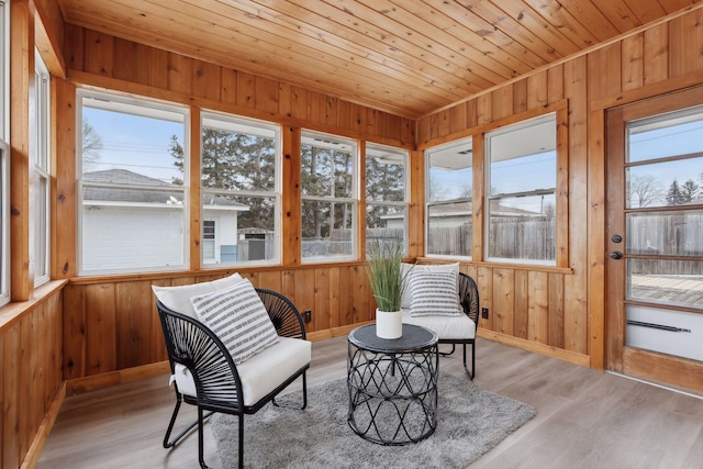 sunroom / solarium with wood ceiling