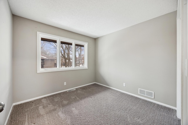 spare room featuring carpet floors and a textured ceiling