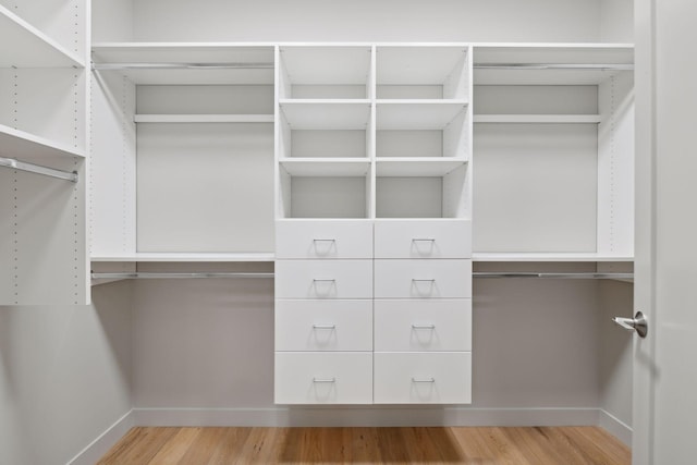 walk in closet with light wood-type flooring