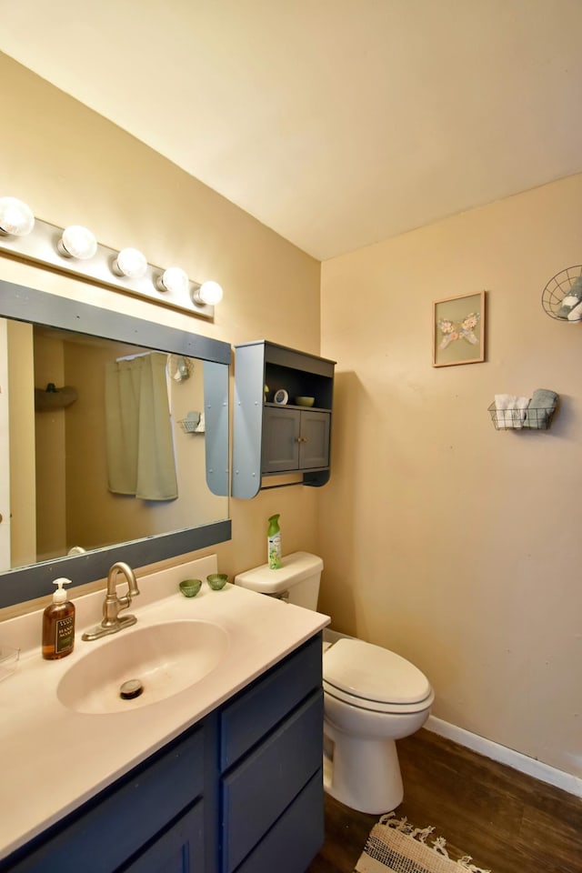 303 Alexandria St NW, Evansville, MN 56326 - bathroom featuring hardwood / wood-style floors, vanity, and toilet